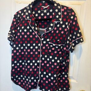Kate Spade Navy Pajama Top & Shorts with Red and White Ombré Apple Print